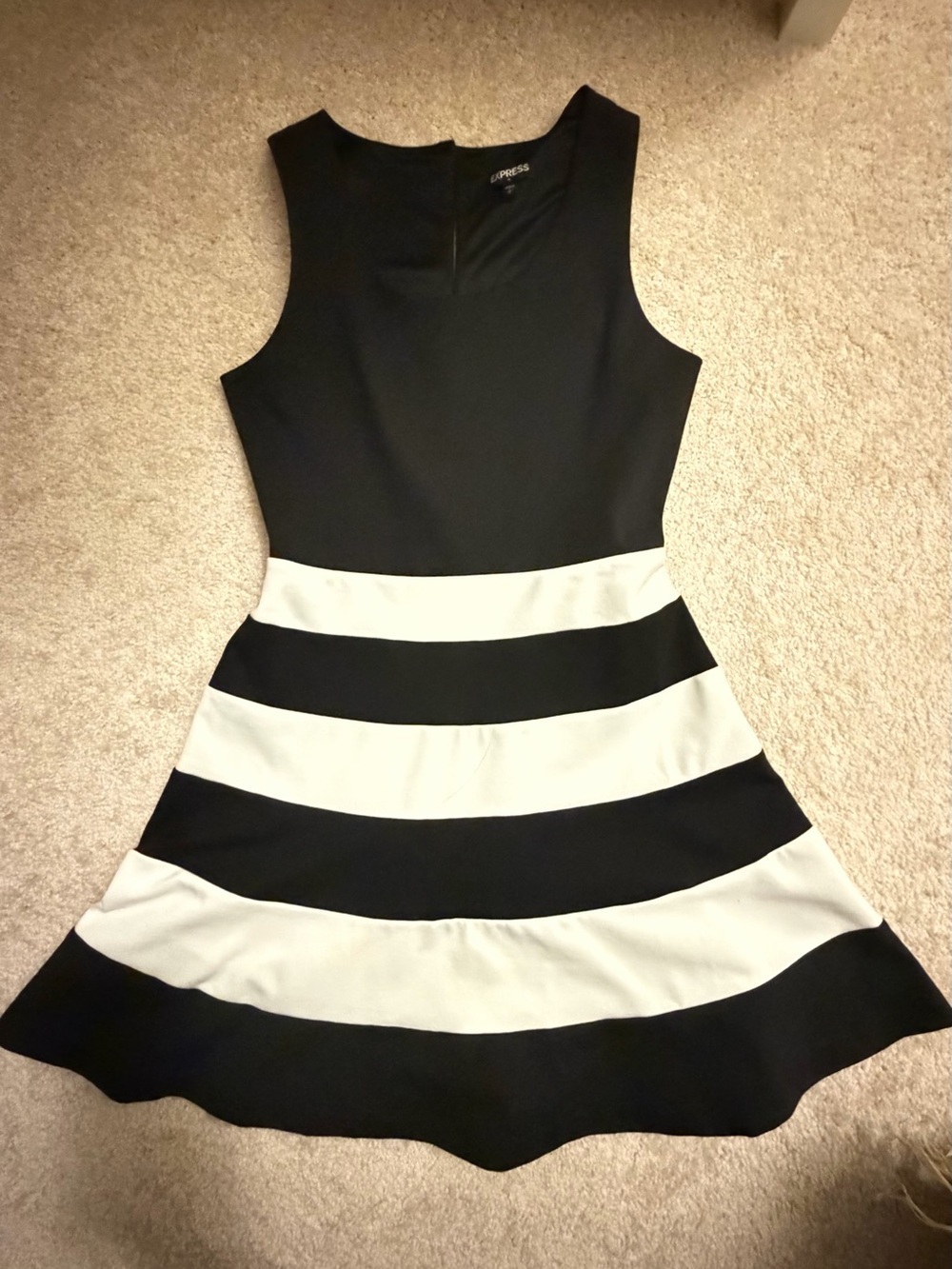 Express Black & White Striped Fit & Flare Dress – Size S